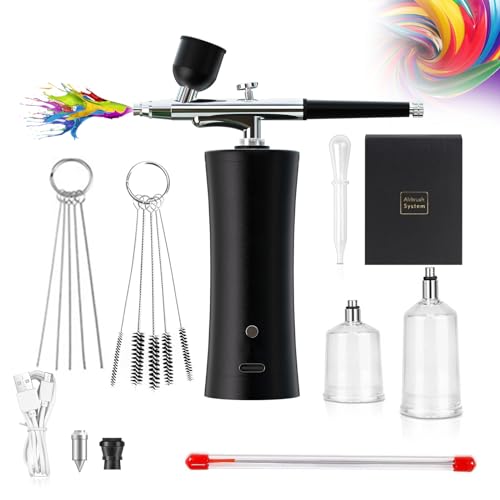 Holzsammlung Kabellose Airbrush Set,Tragbares Handheld Schnurloses Mini Wiederaufladbare Air Brush für Make-up, Kuchendekoration, Modellfärbung, Nagelkunst, Tattoos, und Gesichtsbemalung #030