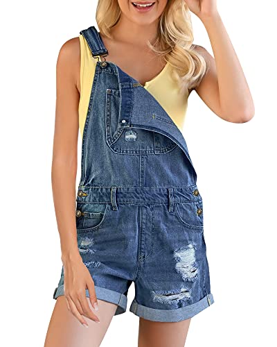 Roskiky Damen Jeans Jeanslatzhose Overalls Rompers Schnallenriemen Jeanshose Dunkelblau Größe L