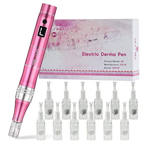 TBPHP M1 professionelles elektrisch derma pen mit LCD Bildschirm und 7 stufen(Inkl.12 köpfe Patronen)-Rosa