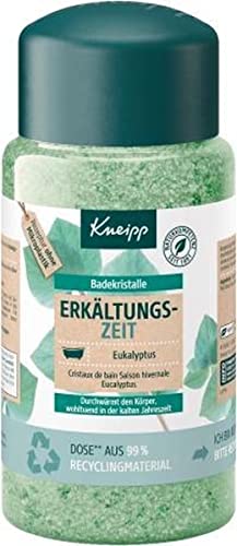 Kneipp Badekristalle Erkältungszeit - Badesalz Vorratspackung - mit naturreinem Tiefensalz der Saline Luisenhall & natürlichen ätherischen Ölen aus Eukalyptus & Minze - aromakologische Wirkung - 600g