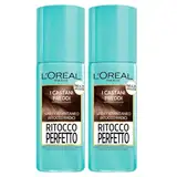 L'Oréal Paris Perfekte Retusche, kaltes Braun, Spray für weißes Haar, sofortige temporäre Abdeckung von den Wurzeln, Haltbarkeit bis zu 25 Anwendungen – 2 Flaschen à 75 ml