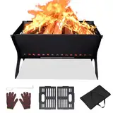 GFTIME Premium Outdoor Feuerstelle Tragbare, klappbare Feuerstelle mit Kohlerost für Camping, Terrasse & Garten, inklusive Tragetasche & Handschuhe (46 x 32cm)