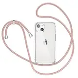 XTCASE Handykette für iPhone 13 Hülle, Smartphone Necklace Handyhülle mit Band Transparent Schutzhülle Stossfest - Schnur mit Case zum Umhängen in Roségold