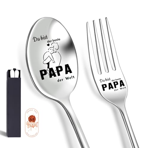 Vatertagsgeschenk für Papa, Löffel Gabel mit Gravur Geschenke für Papa Vatertag Geschenk, Personalisiert Geburtstagsgeschenk für Papa Vater Beste Ruhestand Geburtstag Geschenke Von Tochter Sohn