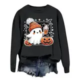 Halloween Pullover Damen Sweatshirt Damen Ohne Kapuze Pullover Kürbisse Und Geister Drucken Langarm Rundhals Pulli Halloween Druck Festival Festlich Langarmshirt Locker Oberteil Halloween Kostüm