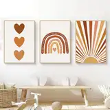 Herfair 3er Set Poster für Kinderzimmer Boho Deko Bilder Babyzimmer - Wandbilder Schlafzimmer Sonne Regenbogen Babyzimmer Wanddeko Mädchen Junge ohne Rahmen (B,30x40cm)