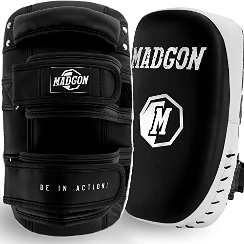 MADGON Kick-Pratzen mit hochwertiger Polsterung für optimale Stoßdämpfung. Schlagpolster mit Langer Haltbarkeit für Kampfsport, MMA, Kickboxen & Boxen. Trittschlagpolster mit idealem Sitz!