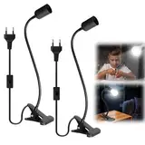 2 Stück Klemmleuchte: LED-Lampenfassung E27, E27 Lampenfassung mit Clip, Klemmlampe 360° Einstellbar Flexiblem Schwanenhals für Lesen Innen Beleuchtung, Bett Nachtlesen (Schwarz)