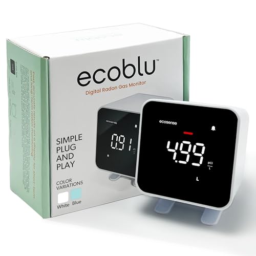 Ecosense EB100 EcoBlu, Heim-Radondetektor, Erfassung und Anzeige von Ergebnissen alle 10 Minuten, kurz- und langfristige, kontinuierliche Überwachung, einfach zu bedienen