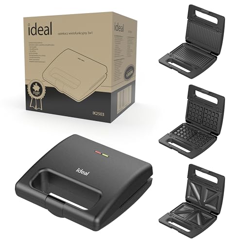 Sandwichmaker 3-in-1, Sandwichtoaster, Kontaktgrill, 3-in-1 Waffeleisen, 3 abnehmbare Platten, Antihaftbeschichtung, Grillplatten, dreieckiger Sandwichmaker, Waffeleisen, 800 Watt Leistung