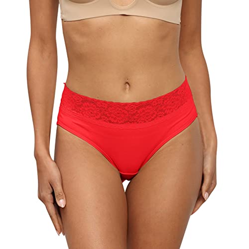 Damen-Unterwäsche, Baumwolle, Spitze, modisch, weich, Bikini-Höschen, bequem, Hipster, Stretch, volle Damen-Slips Unterwäsche Set Rot (RD3, L)