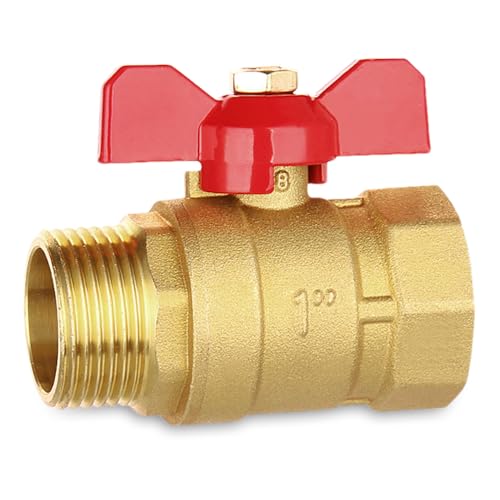 BNGXR Kugelhahn 1 Zoll, Messing Absperrhahn Wasser mit Rotem Flügelgriff, Aussengewinde/Innengewinde Voller Durchgang 1 zoll DN25 PN16 für Wasserleitungen/Wasserhahn, Gas Und Sanitärschläuche