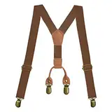 Kidukso Unisex Jungen und Mädchen Kinder Hosenträger, 2,5 cm breite Y-förmige elastisch längenverstellbar Hosenträger mit 4 Clips für Geburtstagsfotografie, Kindertagsfeier, Hochzeit Hellbraun