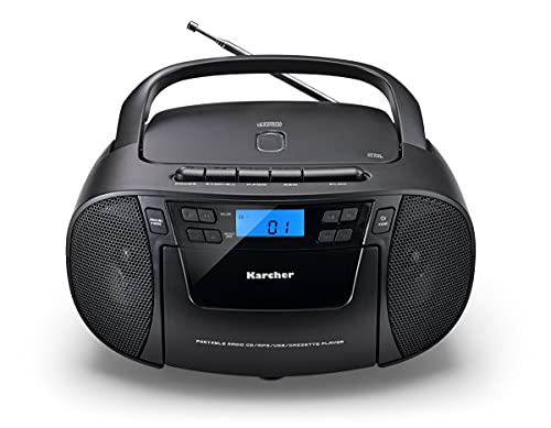 Karcher RR 5045 tragbares CD Radio (Boombox mit CD-Player, Kassette, UKW Radio, Netzbetrieb, USB & AUX-In) Schwarz