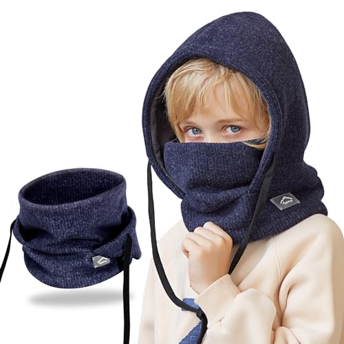 AYPOW Kinder Winter Thermo Fleece Sturmhaube 4-10 Jahre, Multifunktionale Winddichte Gesichtsmaske Skimaske, Warme Strick Fleece Mütze Kapuze Halswärmer Schal für Jungen Mädchen Outdoor-Aktivitäten