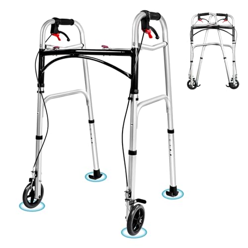 EOSPRIM Gehhilfe für Senioren mit Rädern, Gehbock für Erwachsene Stabil, Gehgestell Hilfsmittel für Senioren, Aufstehhilfen Rollator leicht klappbar, Gehwagen, Gehhilfe Krücken (Iron Silver)