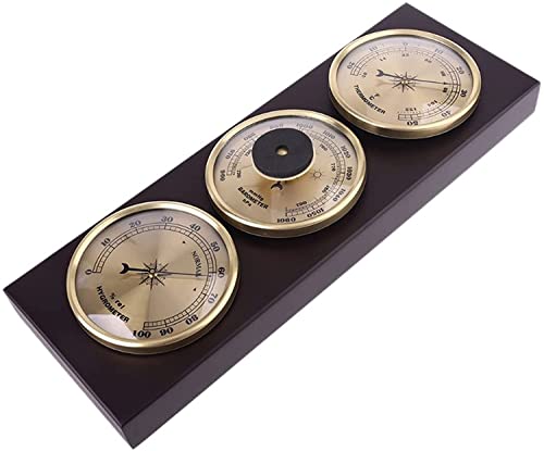 ViLLeX Barometer, Traditionelles Barometer, 3 Teile/Satz, Thermometer, Barometer, Hygrometer, Wetterstation mit Holzrahmen, Sockel, Ornamente for Hotels, Lagerhäuser, Büros