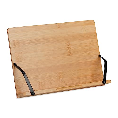 Relaxdays Leseständer, Bambus, 4 Neigungswinkel, klappbar, Buchablage H x B: 19 x 28 cm, für Bücher & Tablets, natur