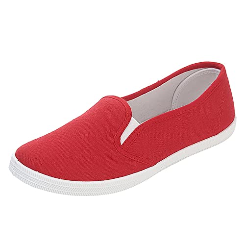 Stoffschuhe Damen Sommer Blau: Barfussschuhe Damen Sneaker Rot - Schlupfschuhe Flache Leicht Segeltuchschuhe Slip On Solid Freizeitschuhe Weich Bequeme Canvas Schuhe Vielseitige Walking Schuhe