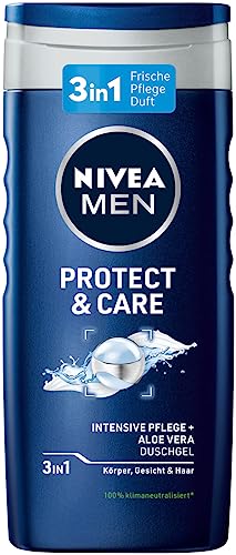 NIVEA MEN Protect & Care Duschgel (250 ml), pH-hautfreundliche Pflegedusche, Männer Duschgel mit natürlicher Aloe Vera für Körper, Gesicht und Haar