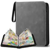 YSWOVUO Sammelkarten Album, Transparent Sammelalbum Karten, 900 Pockets Trading Cards Mappe, Karten Ordner, Sammelkartenalben mit Reißverschluss, Grau