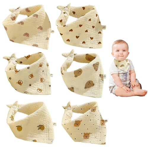 6 Stück Lätzchen Baby Muslin, Baby Dreieckstuch lätzchen, Cartoon-Muster Sabberlätzchen Kleinkinder 100% Baumwolle mit 2 Verstellbares Druckknopf wasserdicht lätzchen für Kleinkinder Unisex Jungen
