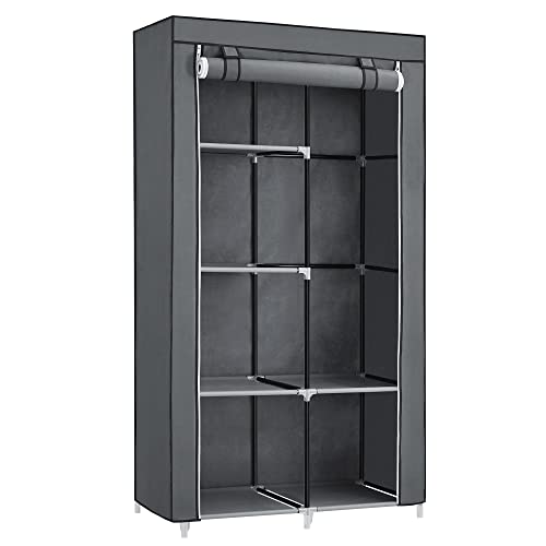 SONGMICS Kleiderschrank, Stoffschrank, 6 Ablagen, Verschiedene Aufbaumöglichkeiten, 88 x 45 x 168 cm, für Schlafzimmer, Ankleidezimmer, grau RYG84G