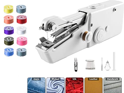 HandNähmaschine mit Zubehör - Leichtgewichtige Handnähmaschine für Anfänger, Kleidung & Heimtextilien, Einfach Bedienbar für Stoffe, Leder (Universal-Starterpaket)
