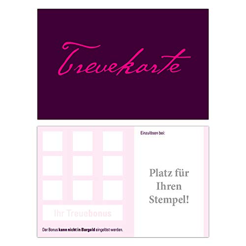 Premium Neutrale Bonuskarten 50 Stk. mit 10 Stempelfeldern Aubergine. Treuekarten passend für Gastronomie Restaurant Weinhandel Friseur Nagelstudio Wellness Praxis