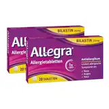 Allegra Allergietabletten 2 x 20 Stk – Antihistaminikum - Wirkstoff Bilastin - schnell und 24 Std wirksam bei Heuschnupfen, Tierhaar-, Hausstaumilben-, Schimmelpilzallergie, Urtikaria