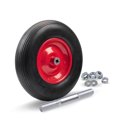 2mgoods langlebiges Schubkarrenrad aus hochwertigem PU Vollgummi mit robuster Achse, Schubkarrenreifen 4.80/4.00-8, leichte Montage, bis 200 kg, universelle Größe, pannensicher (D0-AYTW-PPJV)