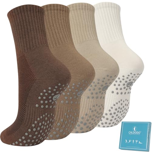 Caldodo Stoppersocken Damen 4Paar Yoga Socken 39-42, Geschenke für Frauen Antirutschsocken Erwachsene Rutschsocken mit Noppen Pilates Socken