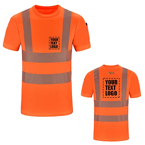 Personalisierbares bedrucktes Warnschutz-Shirt, Klasse 3, hohe Sichtbarkeit, reflektierendes Sicherheits-Arbeitshemd, Oberteil, EN20471 (Orange, 3XL-4XL)