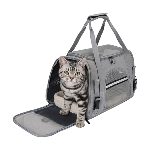 YUYTE Haustiertragetasche, Tragbare Katzentragetasche, Katzentransportbox mit Abnehmbarem Plüschkissen, Katzentransporttasche für Kleine Hunde und Katzen, Atmungsaktive Tasche für Haustierreisen