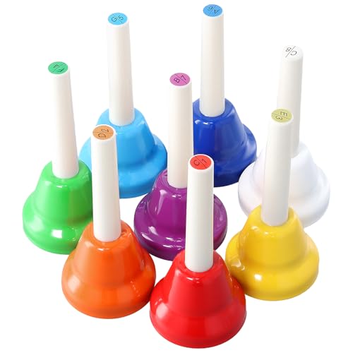 CHUENHEI 8 Stück Handglocken Set, 8 Noten Bunt Handglocken, Diatonische Metall Glocken Bunte Musikalische Glocken Hand Glocke Musik Früherziehung für Festival, Musikunterricht