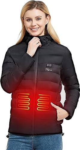 Beheizte Jacke mit Kapuze, Herren Heizjacke 14400mAh 7.4V Heated Jack für Damen, Beheizbare Jacke Elektrische, 3 Einstellbar Temperatur Elektrischer Beheizte Weste mit 5 Heizstufen