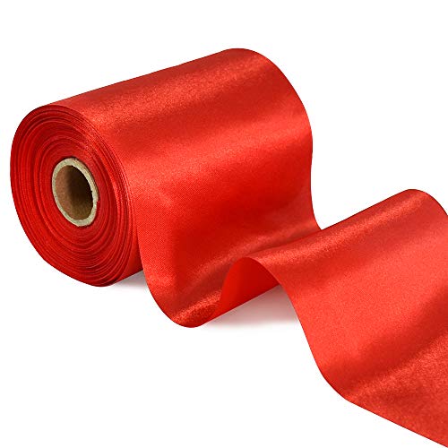 TONIFUL 10cm x 20M rotes ​Band breit geschenkband große Schleife Satinband für Auto Bogen Große Eröffnungszeremonie Schleifen Dach- und Außendekoration Partydekoration Stuhl Hochzeit Der Valentinstag