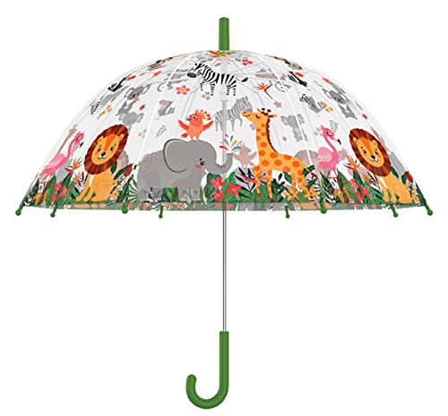 Esschert Design Regenschirm für Kinder, transparent, Dschungel, mehrfarbig, Medium, Mehrfarbig, Medium