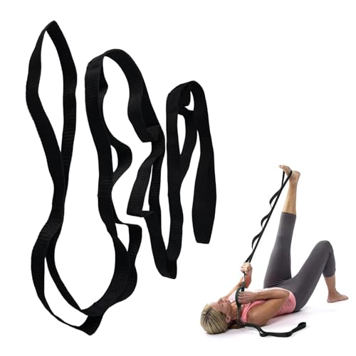 Yoga Stretching Strap, 196×2.5cm Dehnungsband mit 10 Schlaufen,Yoga Stretch Gurt, Verstellbar Dehnungsband, Dehnen Stretching Band Ideal für Rehabilitation,Fitness Pilates Physiotherapie(Schwarz)