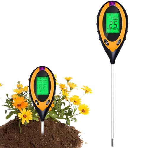 Bodentester, Boden-pH-Messer 4-in-1 Bodentest Messgerät für Feuchtigkeit/Temperatur/pH/Licht, Boden-Feuchtigkeitsmessgerät für Pflanzenerde, Garten, Bauernhof, Rasen