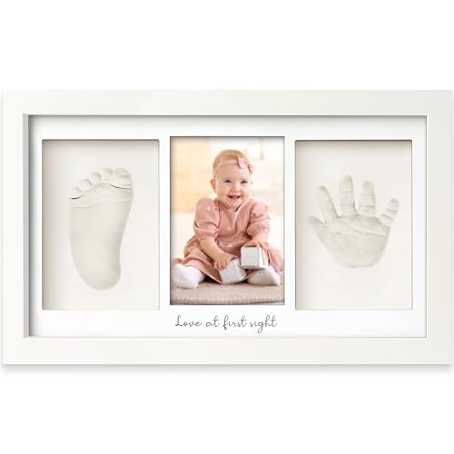 Baby Handabdruck und Fußabdruck Set – Gipsabdruck Baby Hand und Fuß für Neugeborene, Handabdruck Baby Bilderrahmen,Fußabdruck Baby Gipsabdruck Set,Baby Dusche Baby Abdruckse (Alpine White)