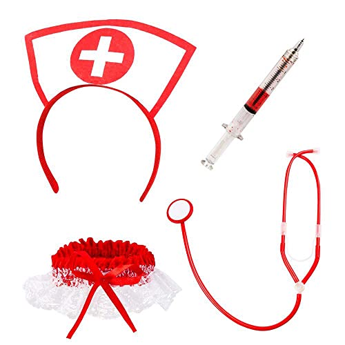 Boland 44803 - Set Sexy Krankenschwester, mit Haarreif, Stethoskop, Strumpfband und Spritzenstift, Arzthelferin, Ärztin, Beruf, Kostüm, Mottoparty, Karneval