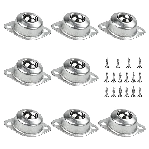 STCRERAG 8 Stück Kugelrollen Möbelrollen Klein Flach Ball Roller Kugellager Transfer Bearing Kohlenstoffstahl Kugelrollenlager Rund Rollen Montiert Lager mit M4*16mm Schrauben für Möbel Förderrolle