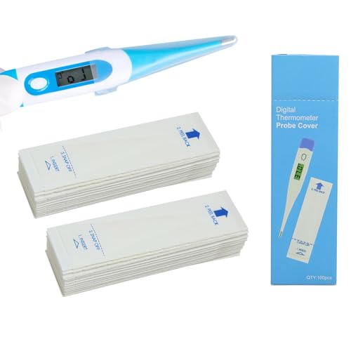 100 Stück Hygienehüllen für Fieberthermometer 9,8 * 2,7cm, Einweghygiene Schutzhülle Fieberthermometer mit Hygieneschutz Schutzkappen ohne Gleitmittel, für Erwachsene Baby Thermometer Schutzhüllen