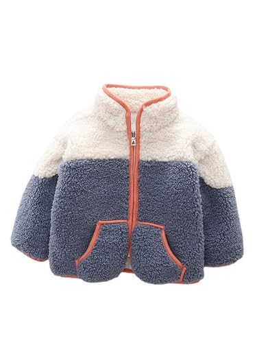 Fldy Jungen Mädchen Fleecejacke Teddyplüsch Mantel Gefüttert Mit Stehkragen Reißverschluss Warme Herbst Winter Oberbekleidung Gr. 80-110 Graublau 80-86