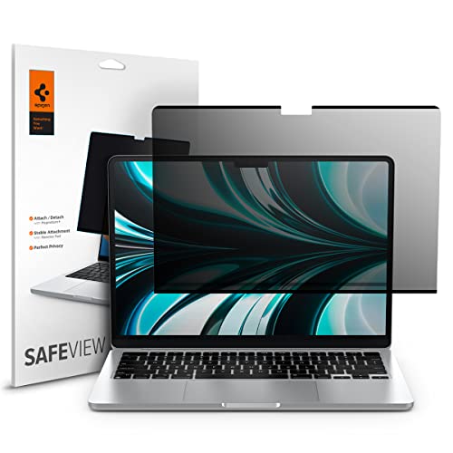 Spigen SafeView Magnetischer Blickschutzfilter für MacBook Air 13.6 Zoll mit M3/M2 Chip (ab 2022), Sichtschutzfilter, Privacy Schutz, Blendschutz, Anti-Fingerabdruck