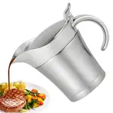 WANDGU Edelstahl Thermo Sauciere 450ml: Doppelt Isolierte Saucenkanne, Eleganter Silberner Saucenkrug Doppelwandig Soßenkanne mit Klappdeckel und Henkel für Servieren von Soße, Vanillesoße, Sahne