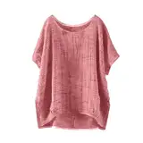 Oversize Shirt Damen Vintage Musselin Bluse Sommer Leinenbluse Basic Tshirt Casual Oberteile Rundhalsausschnitt Pullover Leichte Tunika Tops Große Größen T-Shirt Longbluse (erhältlich In Übergröße)