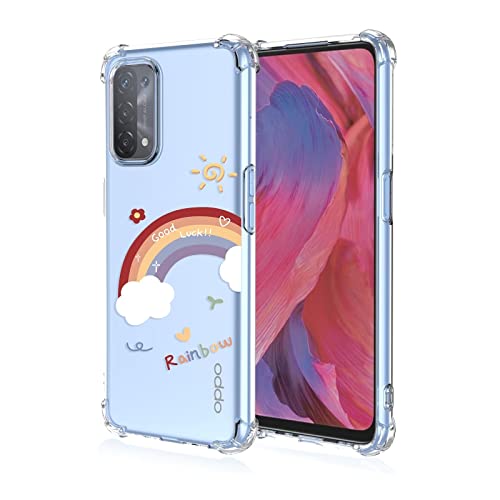 Samyje Handyhülle Kompatibel mit Oppo A54 5G/A74 5G/A93 5G Hülle Transparent Weiche Silikon TPU Case mit Displayschutzfolie Luftkissen-Design Cover Anti-Drop Schutzhülle - Regenbogen