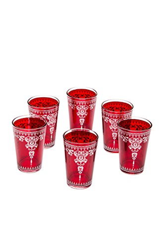 Orientalische verzierte Teegläser Set 6 Gläser Andalous Rot silber | Marokkanische Tee Gläser Set 6 teilig Deko orientalisch | 6 x Orientalisches Marokkanisches Teeglas verziert | Farben auswählen